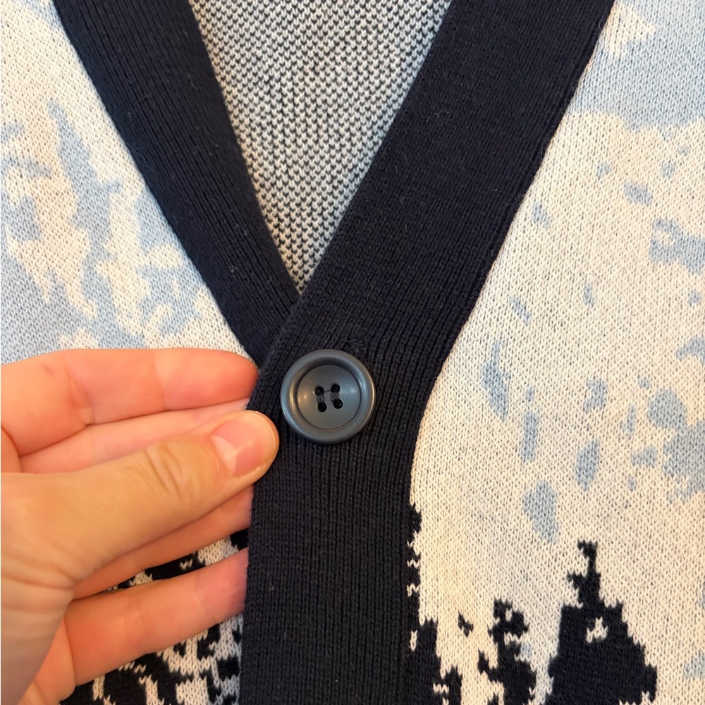 100% Cotton Grandpa Sweater Cardigan Mountain Printed Size Large - Picture 4 of 7